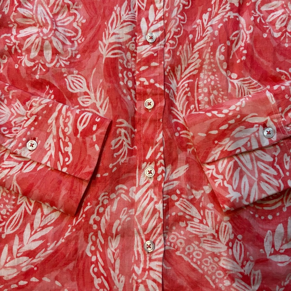 NWT, Talbots Linen Boyfriend Shirt - Brushed Paisley, Sz Petite Lg - Picture 14 of 16